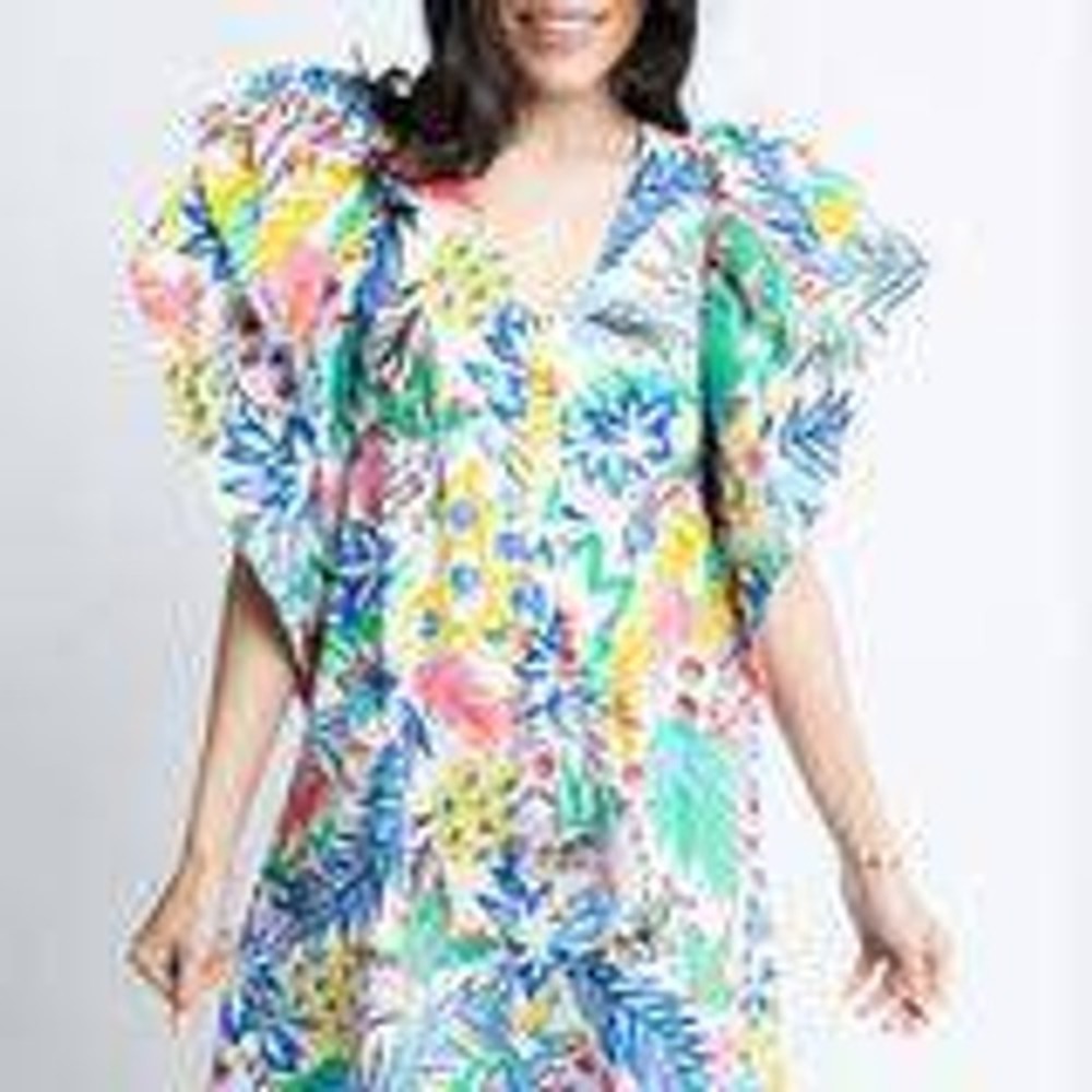 Karlie Tropical Floral Flutter‎ Sleeve Blouse Womens Medium Multicolor Excellent